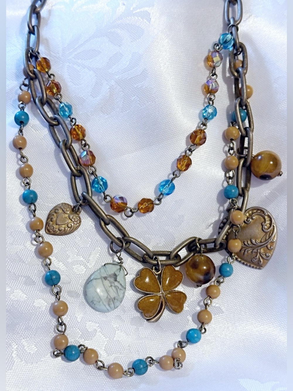 Lucky Four Leaf Clover
Tourquoise colored Gold Toned
Multi Chain 10" Necklace